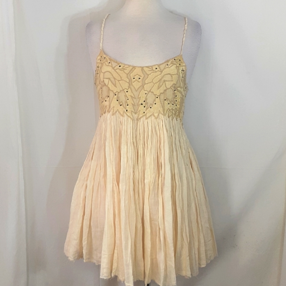 Free people cream and white boho prairie style dress size 10 new with tags